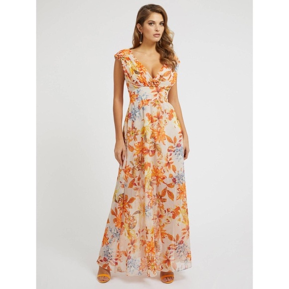 NWT GUESS Gilda Long Floral Sleeveless Maxi Dress Sunset Garden Size Small - Picture 3 of 16